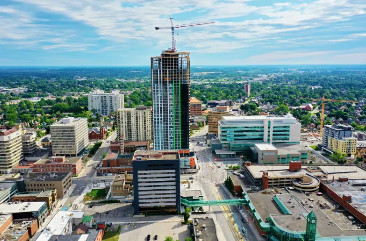 Aerial view of downtown Kitchener, Ontario