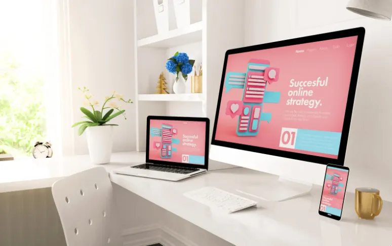 Modern responsive website design in progress on a designer workstation